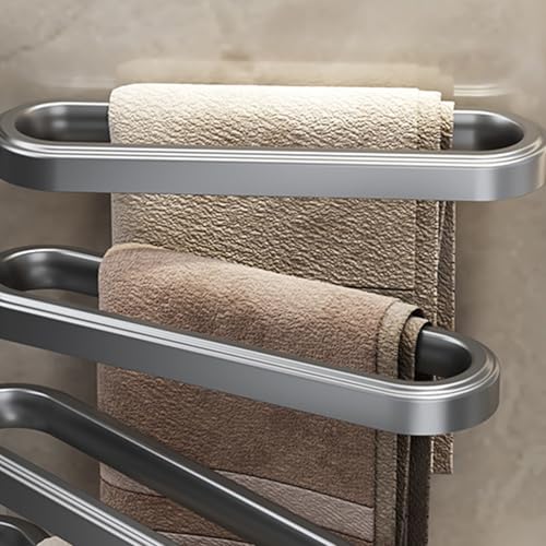 Luocute 180 Degree Swivel Towel Rack, High Strength ABS Wall Mounted Towel Bar with Hook, Space Saving Holder for Bathroom Kitchen (3 Rods) - color: 3 Rods