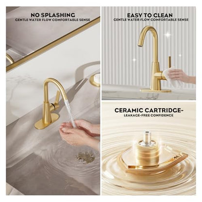 Brushed Gold Tall Bathroom Sink Faucet with Pull Down Sprayer, High Arc Single Handle Pull Out Faucet with Pop-Up Drain, 1 or 3 Hole Laundry Bar Basin Faucet with Deck Plate,WE10CL-ZY-BG - color: Brushed Gold
