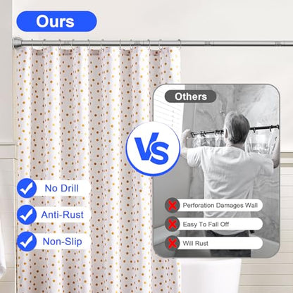 TEECK Shower Curtain Rod, 32-79 inch Adjustable Tension Spring, 1 Inch Shower Curtain Rod Tension, Anti-Slip, Rust-Proof, No Drilling, for Bathroom, Nickel - color: Nickel, size: 32-79 Inches