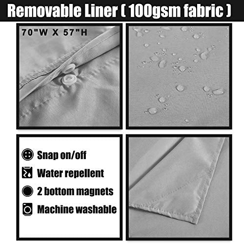 Barossa Design Cotton Shower Curtain with Snap-in Liner Gray, 71x75 Long | Cotton Blend, Honeycomb Waffle Weave, Fabric Snap on/off Liner, Water Repellent, Mesh Window, Machine Washable, 71 x 75 - color: Lake Wanaka Gray, size: 71"W x 75"L (Pack of 1)