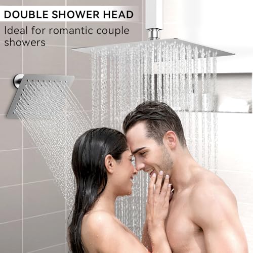 STARBATH Shower Faucet Set Shower System with Diverter Valve, Chrome | 12 Inch Ceiling Mount Rain Shower Head, 6 Inch Wall Mount Rainfall Shower Head and 2-in-1 Handheld Spray for Two Person - color: Chrome, size: 12"+6"-03