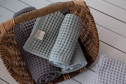 Waffle Cotton Bath Towels-100% Turkish Cotton, Quick Dry, Ultra Soft, Premium Absorbent, Weave Design, Fast Drying-2 Pieces Bath Towel Set (1 Large Bath Towel and 1 Hand Towel) (Sage) - color: Sage