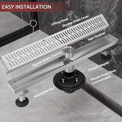 Linear Shower Drain, 28 inch Brushed Nickel | Including Hair Catcher and Removable Grate, 304 Stainless Steel, Easy to Install and Clean (Drain Base Not Included) - color: Brushed Nickel, size: 28 inch