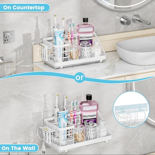 Toothbrush Holders Instant-Drying Organizer - Bathroom Countertop/Wall Mounted Electric Toothbrush Holder - Toothbrush Head Toothpaste Holder, Bathroom Counter Organizers and Storage, White - color: White