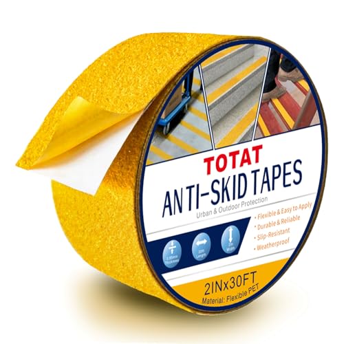 PET Anti-Slip Tape 2" x30FT Yellow Safety Grip Tape for Bathroom Stairs Slippery Floors Waterproof Non-Slip Traction Tape for Elderly Kids Pets Indoor & Poolside Use - size: 2 IN