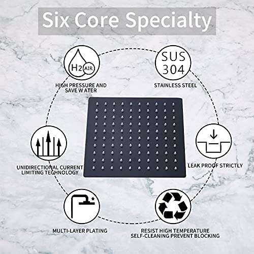 Rain Shower Head Black with Extension Arm 16 Inch Square Shower Head with 16 Inch Shower Arm Large Stainless Steel Rainfall Showerhead Matte Black Waterfall Full Body Coverage by GGStudy - color: Black, size: 16inch