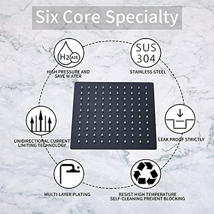 Rain Shower Head Black with Extension Arm 16 Inch Square Shower Head with 16 Inch Shower Arm Large Stainless Steel Rainfall Showerhead Matte Black Waterfall Full Body Coverage by GGStudy - color: Black, size: 16inch