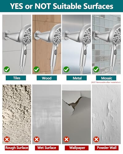 Adjustable Shower Holder Compatible with Delta Fit Kohler Magnetic Handheld Showerhead - 3M VBH Adhesive Tape for Strong Hold, No Drill, Any Height Use, Chrome - size: Chrome