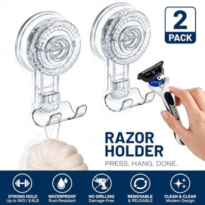 HOME&I Suction Cup Razor Holder for Shower, 2 Pack, No-Drill Double Hooks - style: Twist Lock+Double Hook