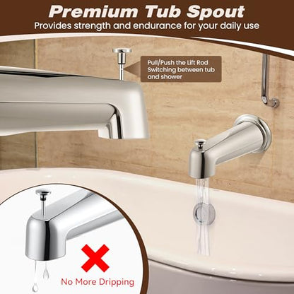 7″ Tub Spout Universal Fits,with Diverter,Brushed Nickel | Fits 1/2" Copper Pipe, 1/2" IPS and 3/4" IPS, Bathroom Bathtub Faucet with Adapters and Hex Wrench - color: Brushed Nickel, style: With Diverter