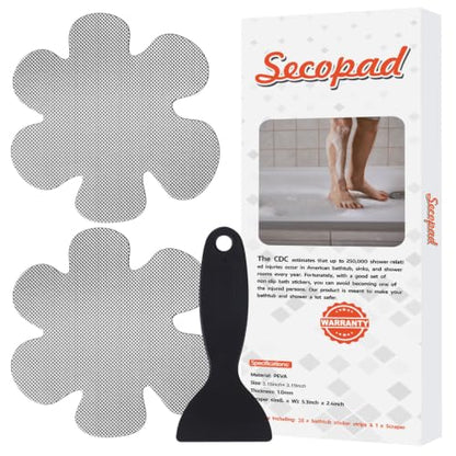 Secopad 36PCS Snowflake Non Slip Bathtub Stickers with Scraper, Grey | Original Large Anti-Slip Treads, Comfortable PEVA Material, Strong Adhesive, Easy to Use, For Bath Tubs, Showers & Stairs - color: Grey