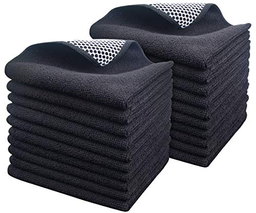 Dish Cloth for Washing Dishes Kitchen Washcloth Cleaning Cloth | 12x12inch 20pack Kitchen Towels Rags, Microfiber Cleaning Cloths, Wash Cloths with Poly Scour Side, Wholesale, Black - color: Black, size: 12inchx12inch 20pack