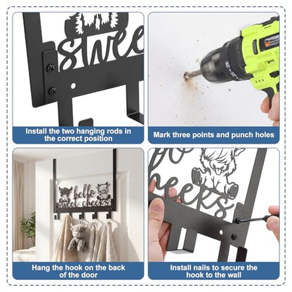 Kathfly Cute Highland Cow Over the Door Hooks Towel Hooks Heavy Duty Hanging Towel Rack Over Door Hanger, 5 Coat Hanger for Bedroom Bathroom Kitchen - color: Black, style: Cute Highland Cow
