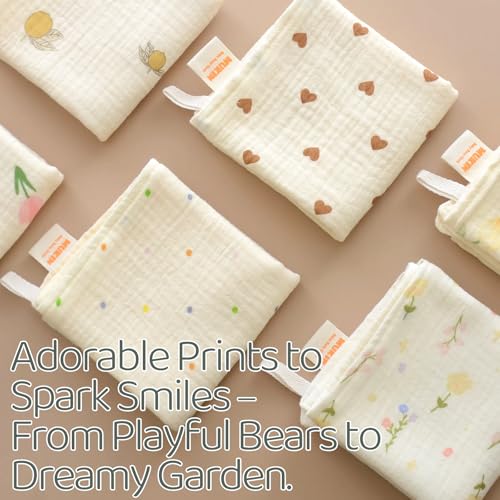 Baby Muslin Washcloths and Burp Cloths, Floral Pattern Cotton Face Towels, Burping Cloths for Newborn,6-Pack,10x20 inches