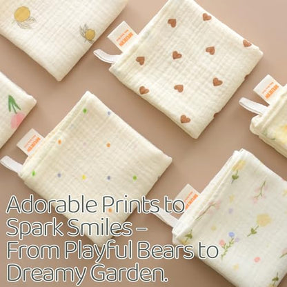 Baby Muslin Washcloths and Burp Cloths, Floral Pattern Cotton Face Towels, Burping Cloths for Newborn,6-Pack,10x20 inches