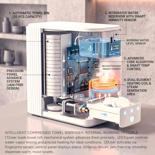 Hot Towel Dispenser, 5s Instant Heating Automatic Facial Towel Warmer (131°F), Jam-Free Compressed Towel Machine for Skincare, Sensitive Skin & Baby Care, with 20 Compressed Towels - size: Towel Machine