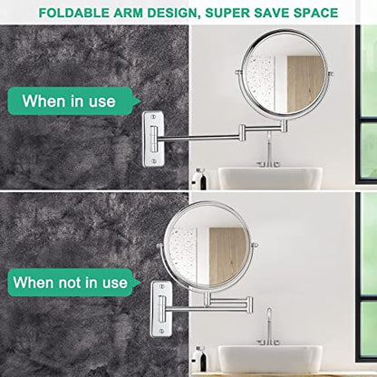 Beauty Mirror,10X Hotel Bathroom Wall Mounted Makeup Mirror, 8 Inch Extendable Bathroom Mirror Foldable Magnifying Double-Sided Shaving Mirror for Bathroom Vanity Brushed Nickel 8 inches 7X
