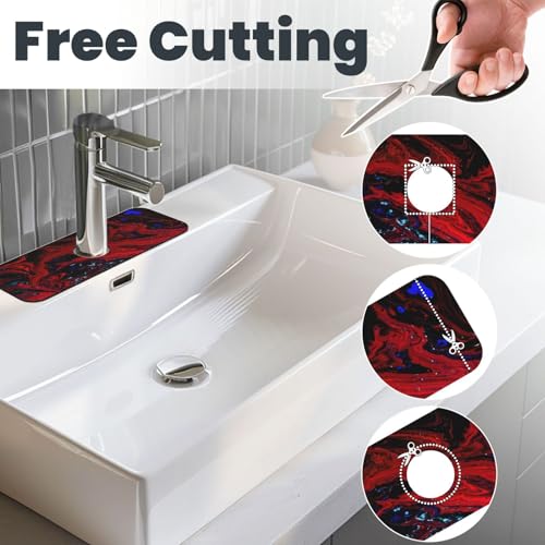 Red marble Kitchen sink faucet pad, strong water absorption, anti slip, easy to clean, very suitable for splash and drip prevention, suitable for kitchens and bathrooms - color: Red marble