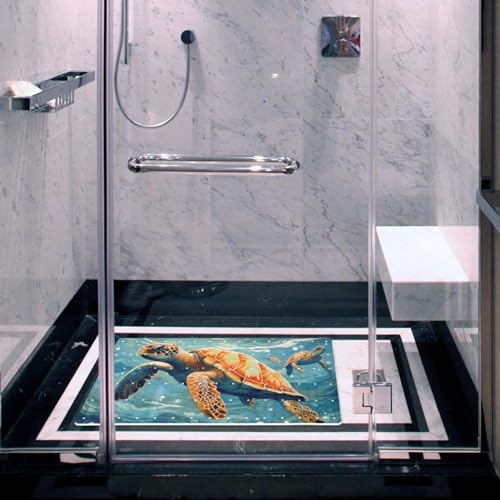 Bath Tub Mat Non Slip 15.1 x 26.8 Inch, Sea Turtle Pattern Eco Friendly Bathmat with Suction Cups Drain Holes Shower Tub Mats - color: Multi 05