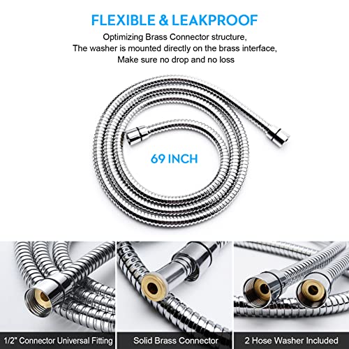 Blissland Shower Hose, 69 Inches Extra Long Stainless Steel Handheld Shower Head Hose with Brass Insert and Nut - Durable and Flexible(Chrome) - style: 69''Chrome