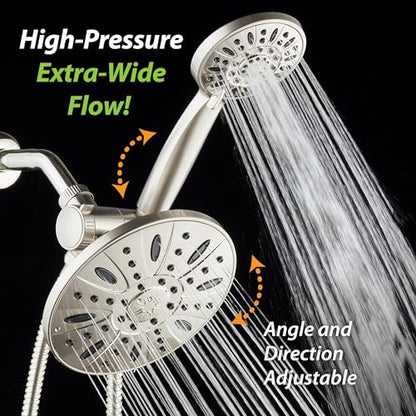 AquaDance 7" Premium High Pressure 3-way Rain & Handheld Shower Head Combo | Enjoy Luxury 7-inch Showerhead & 6-mode Hand Shower Separately or Together! Premium Stainless Steel Hose - Nickel - color: Satin Nickel, size: 2.5 Gallons Per Minute
