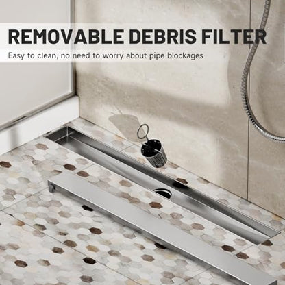 Brushed Nickel Linear Shower Drain,24 inch with Insert Grate | Premium Stainless Steel Material,Easy to clean,Fast Drainage to Avoid Standing Water,Fast Drainage,Prevents Sewer Backflow - size: 24 Inch