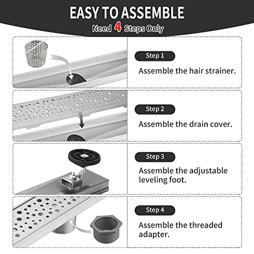 Linear Shower Drain 36 Inch, Bubbles Shower Drain SUS-304 Stainless Steel, 51L/Min Fast Drainage Floor Linear Drain, US Standard CUPC Certified, Brushed Silver, SD-099 - color: Brushed Silver, size: 36 Inch