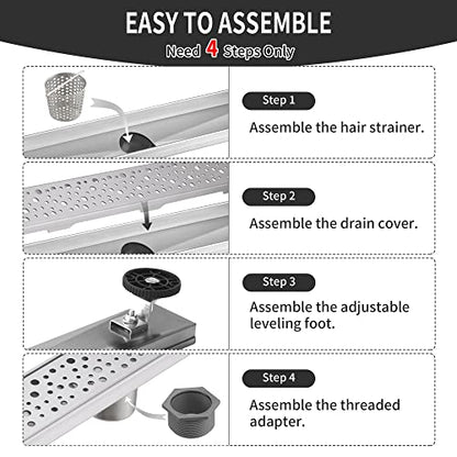 Linear Shower Drain 36 Inch, Bubbles Shower Drain SUS-304 Stainless Steel, 51L/Min Fast Drainage Floor Linear Drain, US Standard CUPC Certified, Brushed Silver, SD-099 - color: Brushed Silver, size: 36 Inch