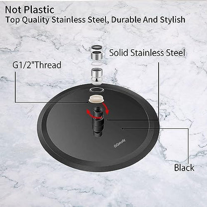 Matte Black Shower Faucet GGStudy Single Function Shower Trim Kit with Rough-in Valve Shower Set Bath Rainfall Shower Faucet System 8inch Round Stainless Steel Metal Shower Head - color: Black, style: Round