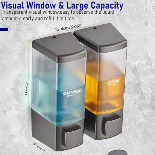Pollock Shampoo and Conditioner Dispenser 2 Chamber * 500ML | Shower Soap Dispenser Wall Mounted, Body Wash Dispenser No Drill, Refillable Shower Dispenser for Bathroom - color: Blk-zt-53-gun2