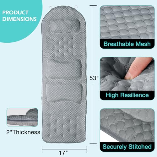 Full Body Bath Pillow for Bathtub, Thick Soft Tub Cushion with Non-Slip Suction Cups Dual Hooks, Luxury Spa Pillow for Neck Back and Hip Support, 53" x 17" - color: Grey