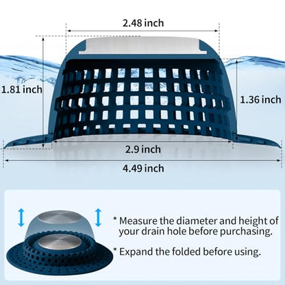 Aluvor Shower Drain Hair Catcher Bathtub Drain Cover Sink Drain Protector | Bathroom Sink & Bathtub Drain Strainer for Pop-Up & Regular Drains, Navy Blue - color: Navy Blue