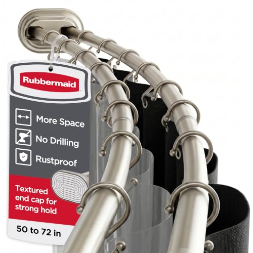 Rubbermaid Double Curved Shower Curtain Rod, No Drill, 50-72 Inches Adjustable Tension Shower Rod for Bathroom, Non-Slip, No Rust, Nickel - color: Nickel