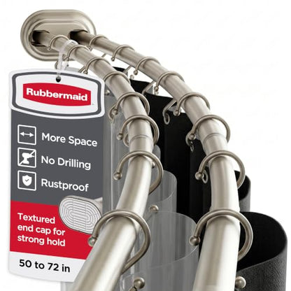 Rubbermaid Double Curved Shower Curtain Rod, No Drill, 50-72 Inches Adjustable Tension Shower Rod for Bathroom, Non-Slip, No Rust, Nickel - color: Nickel
