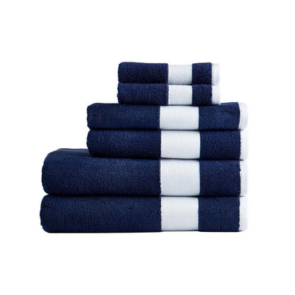 Lacoste Sport Stripe 6-Piece Luxury Cotton Towel Set – Made with 100% Soft Supima Cotton, Absorbent & Quick-Drying, Includes 2 Bath Towels, 2 Hand Towels, 2 Washcloths, Navy - color: Navy
