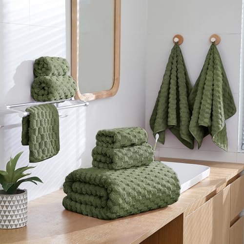 6 PC Bath Towel Set, 40"x80"Bath Sheets,Olive Green | Microfibers，Extra-large size，Quick dry，Highly Absorbent，Big and Tall users，2Bath towels 2Hand towels 2Washcloths - color: Olive Green, size: Bath Sheet Set-6PCS