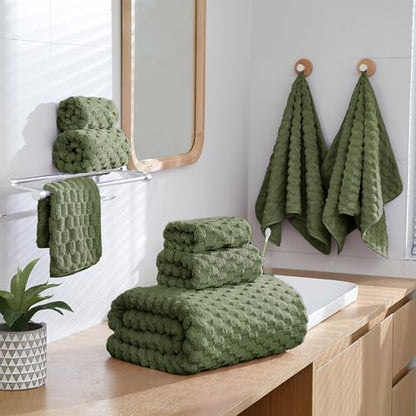 2 Piece Bath Towel Set, 40"x80" Microfiber Towels,Olive Green | Microfibers，Extra-large size，Quick dry，Highly Absorbent，Big and Tall users，2Bath towels 2Hand towels 2Washcloths - color: Olive Green, size: Bath Sheet-2PCS