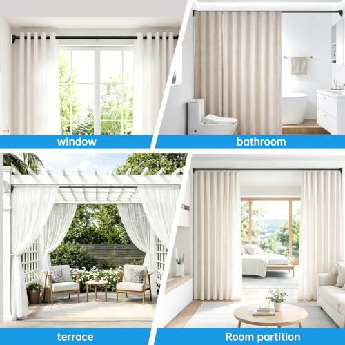 Tension Curtain Rods, Adjustable, Rust-Proof, No Drilling Shower Curtain Rod for Window, Living Room, Bathroom, Outdoor, Patio, Renter Friendly Adjustable Heavy Duty Curtain Rods (Black, 41-88'') - color: Black, 41-88''