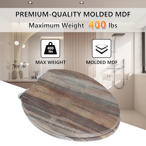 Angol Shiold Toilet Seat ELONGATED Molded Wood 18.5Inch(Board) | Quiet Close Quick Release Metal Hinges, Adjustable Fit for Standard Elongated Toilets, Easy to Install&Clean - color: Board, size: Elongated-18.5”