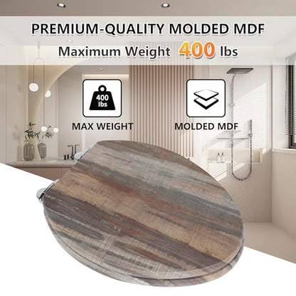 Angol Shiold Toilet Seat ELONGATED Molded Wood 18.5Inch(Board) | Quiet Close Quick Release Metal Hinges, Adjustable Fit for Standard Elongated Toilets, Easy to Install&Clean - color: Board, size: Elongated-18.5”