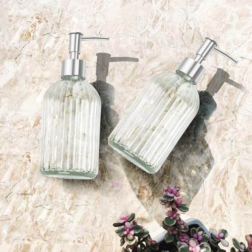 Glass Soap Dispenser with Plastic Pump, Hand Soap Dispenser for Hand Wash, Lotion Dispenser for Dishwashing Liquid, Lotion Shower Gel (Striped Transparent) - color: Striped Transparent