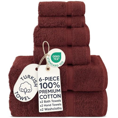 Chakir Turkish Linens 6 Piece Towels Set, 100% Cotton Luxury Turkish Towels for Bathroom, Soft Absorbent Bath Towel Set with 2 Bath Towels 2 Hand Towels 2 Washcloths, Cranberry - color: Cranberry
