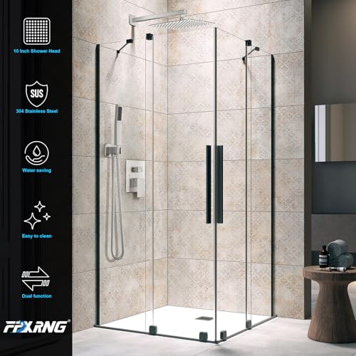 FPXRNG Shower Faucet Set Rainfall Shower System with Square Shower Head and Handle Set Rough-in Valve and Metal Trim Kit Included Brushed Nickel 12 Inch Wall Mounted Shower Fixtures - color: Brushed Nickel, size: 12 Inch Wall Mount Shower Head
