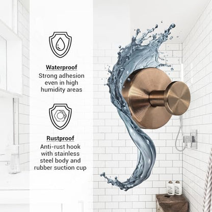 Suction Cup Hooks for Shower - 4 Pack, Bronze - Stainless Steel, Strong Suction, No Drill, Removable Hanger, Tile Bathroom Kitchen Wall, Glass Door, Mirror Hook Hanging Robe, Towel Holder - color: Bronze