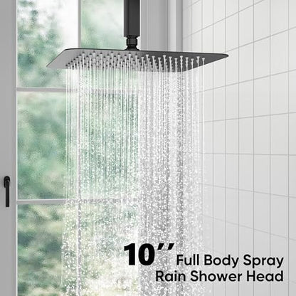 ESNBIA Shower System Black, All Metal Ceiling Shower Faucet Set with Pressure Balance Valve Kit,10" Rain Heads with Handheld Spray Combo, Matte Black - color: Matte Black, size: 10 Inch