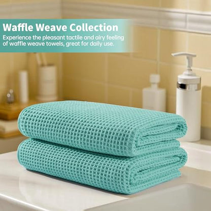 MICROFI New Microfiber Waffle Bath Towels, 2 Pieces, Oversized, Soft, Absorbent, Fast Drying, Lint Free 430 GSM (30''x60''/76cm x 152cm) - color: Turquoise