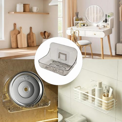 2Pcs Black Clear Acrylic Soap Dish, Self Draining Soap Holder for Shower, Wall Mounted No Drilling Adhesive Soap Saver Tray for Bathroom, Kitchen Sink, Tub Organizer - color: Black Clear