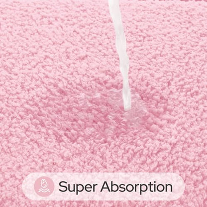 HOMEIDEAS Bathroom Rugs Sets 2 Piece, Soft Bathroom Mats and Absorbent Microfiber Machine Washable Bath Mats for Shower Room, Bathtub, Kitchen (20" x 32" + 16" x 24", Pink) - color: Pink