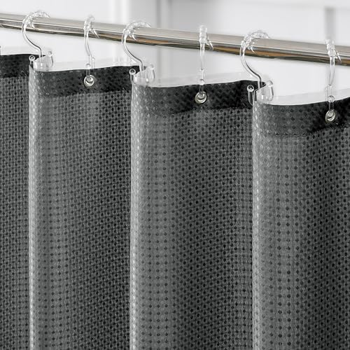 QiyI 3 in 1 Waffle Shower Curtain Set with Liner, Charcoal Grey, 72 x 72 | Shower Curtain and Liner Set with Hooks, Waterproof Bathroom Curtain with PEVA Liner & 12 Double Sided Clear Plastic Rings - color: Charcoal Grey, size: 72"W x 72"L (Pack of 1)