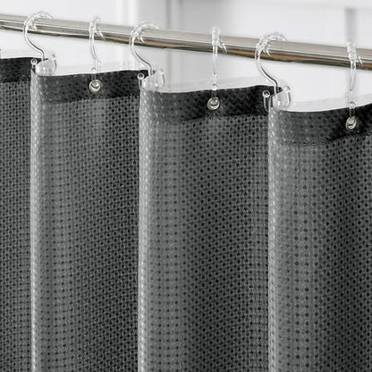 QiyI 3 in 1 Waffle Shower Curtain Set with Liner, Charcoal Grey, 72 x 72 | Shower Curtain and Liner Set with Hooks, Waterproof Bathroom Curtain with PEVA Liner & 12 Double Sided Clear Plastic Rings - color: Charcoal Grey, size: 72"W x 72"L (Pack of 1)